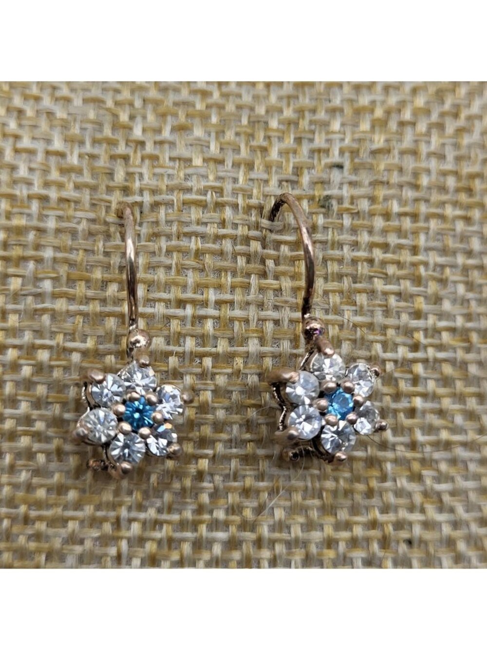 Lovely Vintage Crystal earrings gold plated over sterling Silver Flower